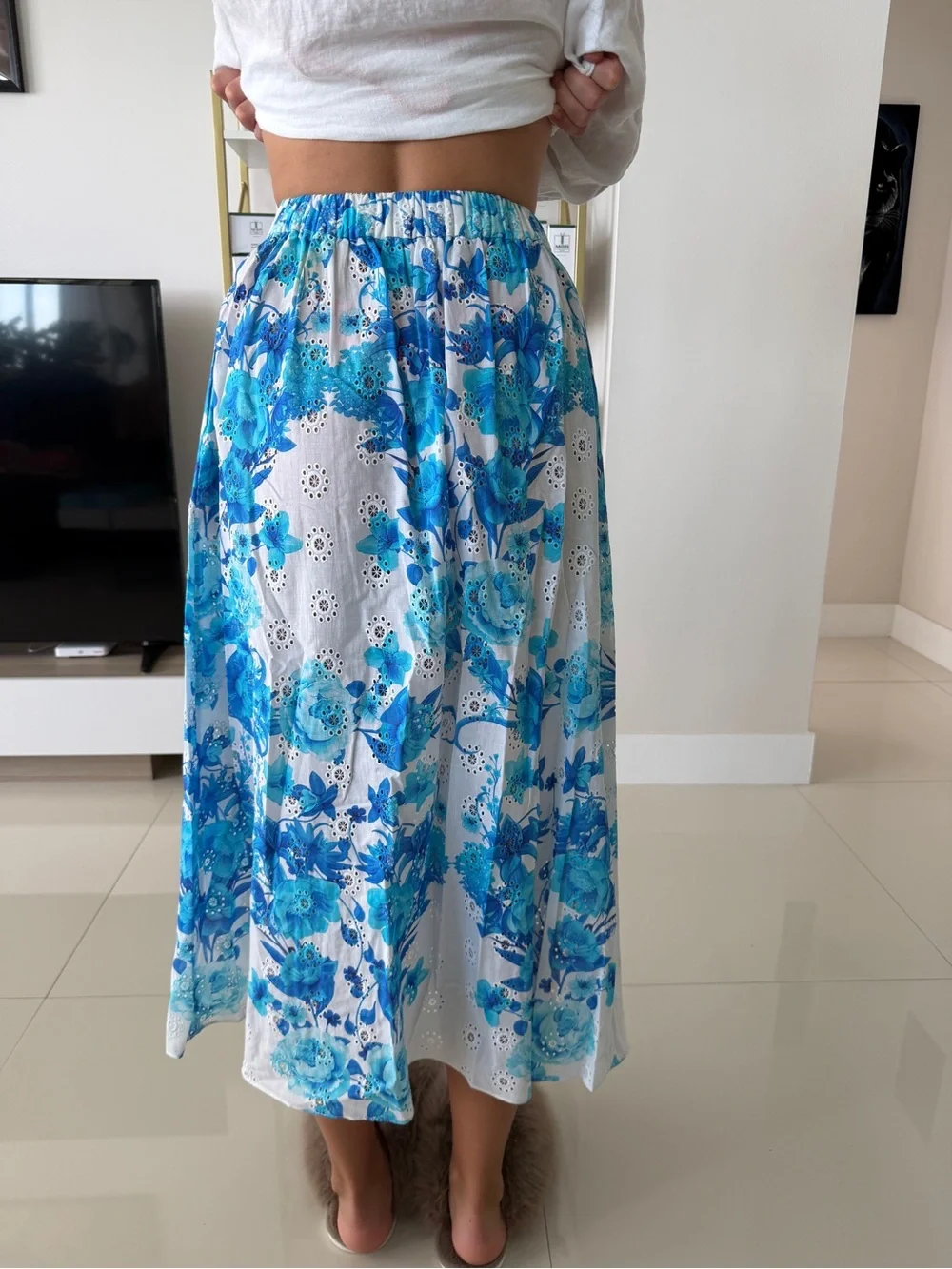 Borgo De Nor Blue & Aqua Floral Maxi Skirt